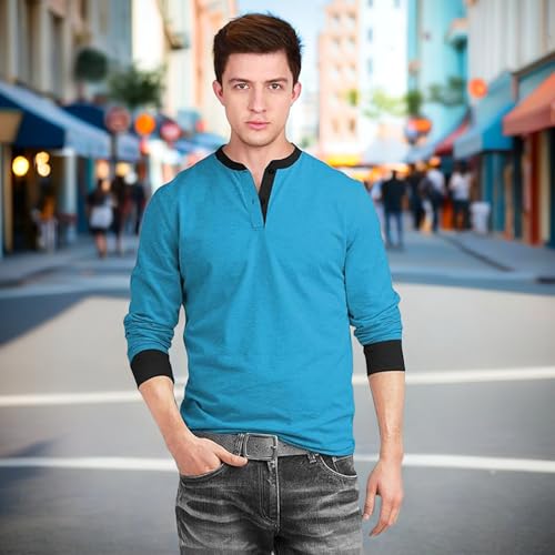 Image of fanideaz Men's Cotton Full Sleeve Henley T Shirts for Men