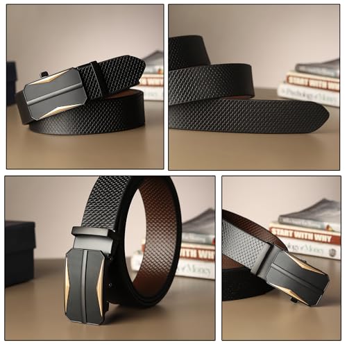 Image of LOOPA Belt for men Formal, casual, party, Evening for genuine leather Stylish belt with Auto lock buckle Black color belt