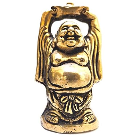 athizay 9 CM Antique Gold Laughing Buddha Statue Brass For Home Decor Brass Home Decorative Item For Living Room Good Luck wealth and prosperity Office Antique Gold Finish Gifts Showpiece Cover