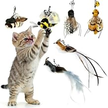 6 Pieces Cat Feather Toys Replacement Bird Insect Cat Toy Wand Refills Cats Toy Replacement Natural Bird Feathers for Cats Toys