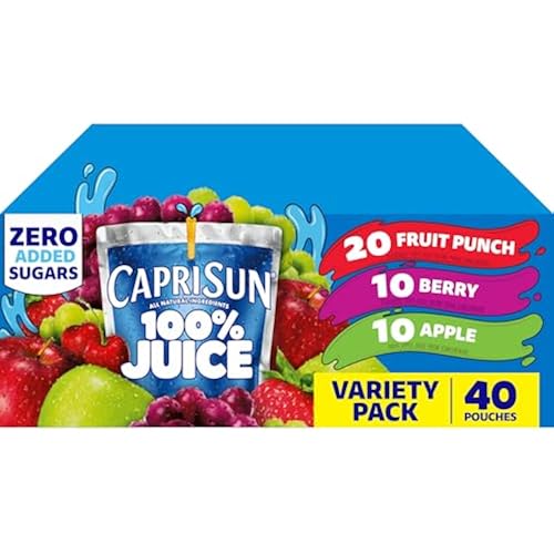 Capri Sun 100% Fruit Punch, Berry & Apple Juice Variety Pack Ready-to-Drink Juice (40 Pouches, 4 Boxes of 10)