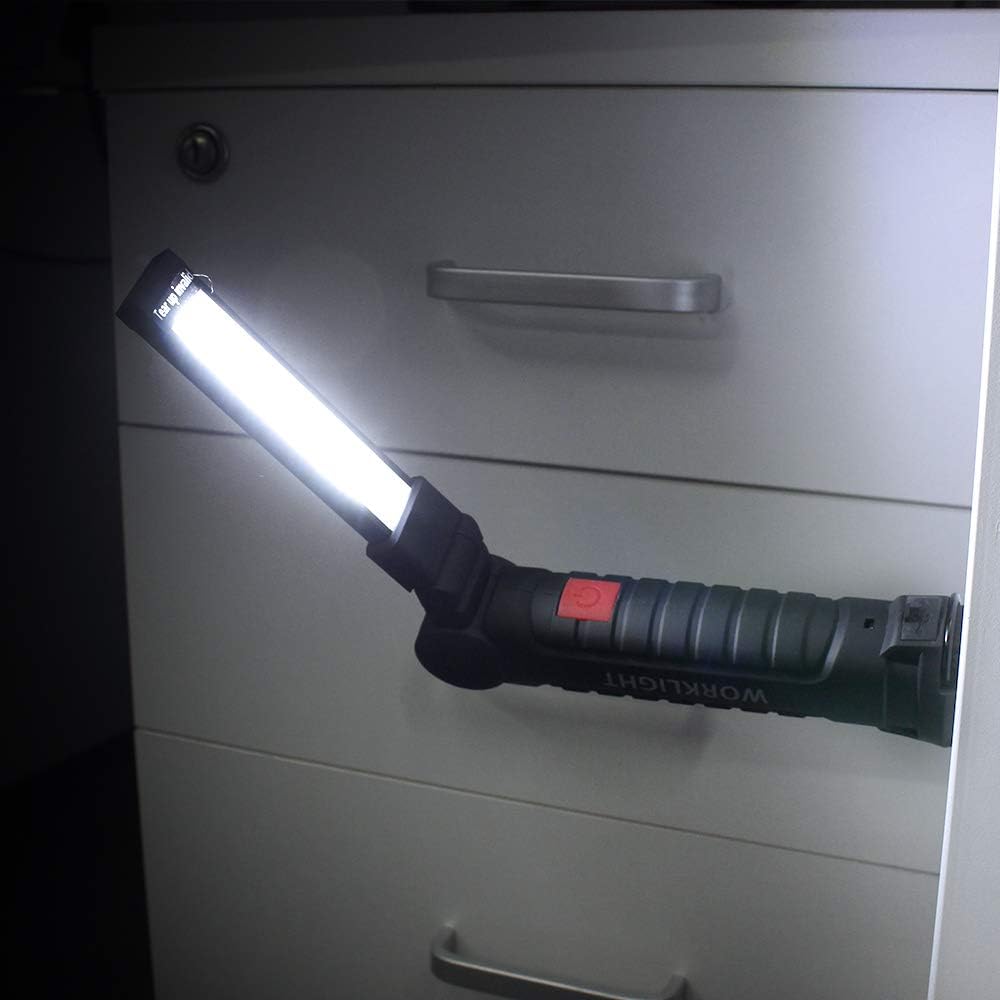 COB LED Work Light, Size L, USB Rechargeable Work Lights with Magnetic Base, 360°Rotate and 5 Lighting Modes Portable Inspection Work Light Handy Flashlight for Household and Emergency Use, 2 Pack