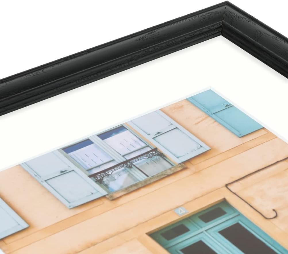 ArtToFrames 8x10 inch Black Stain on Solid Red Oak Picture Frame with 2 Inch Single Light Cream Mat, SingleMat-0066-59504-YBLK-8x10-1403