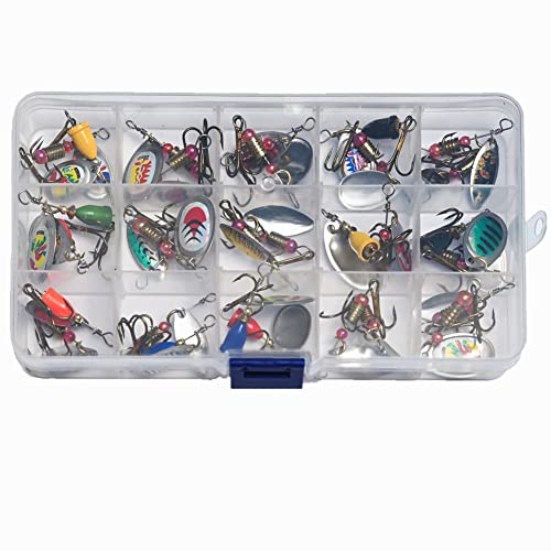 Bass Spinner Baits,30 Pcs Fishing Lures Spinner Baits,Spinner Baits For Bass Fishing,Trout Salmon Hard Metal Spinnerbaits With Portable Box #TOP1