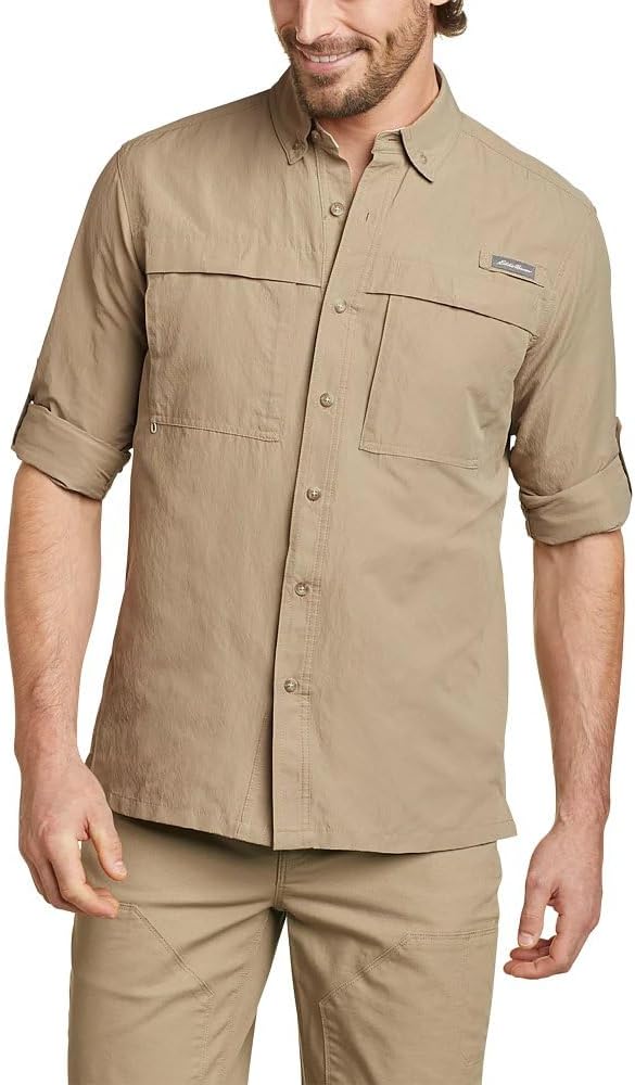 Eddie Bauer Men's Ripstop Guide Long-Sleeve Shirt, Light Khaki, X-Large