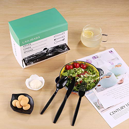 Laojbaba Plastic Spoons Disposable Individually Packaged Spoons Black 7-Inch Commercial Take Away Spoons,Super Hard Mass Heavy Individually Wrapped Spoons 100 PCS