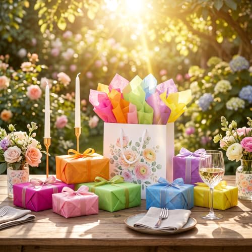 Image of BEISHIDA 70 Sheets Fluorescent Neon Tissue Paper Bulk for Gift Wrapping