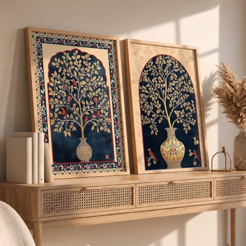 Image of kotart - Pichwai Art Painting for Wall Decoration Wall Poster With frames Traditional Indian Wall Art Madhubani Paintings for Living Room Framed Wall Painting for Home Room Bedroom Office Wall Decor Wall Paintings For Home Decoration Indian Wall Art Home Decor Frames set of 2 (Art 4, (19x25 inch), Framed)