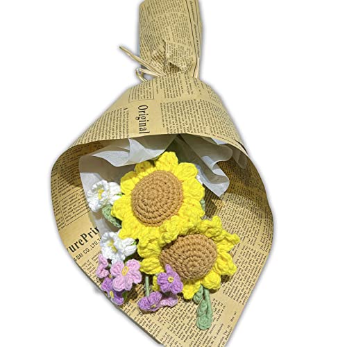 Yukfsuu Knitting Crochet Flower Bouquet Handmade Sunflower Home Decor Knitted Sunflowers Artificial Flowers Decorations By Cotton, Decorative Home Accessories, For Her And Him #TOP8
