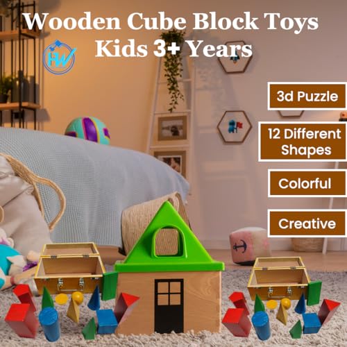 Image of Wooden Geometric Shapes Set for Students & Teachers | 12-Piece 3D Geometry Model Kit in Box | Educational Math & Physics Teaching Aids | Yellow Polished | Made in India (Multicolor, small)