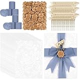 VAIPI 50 Sets Wedding Invitations Wraps Set Include Pre-Folded Vellum Jackets for 5 x 7 Invitations Frayed Fringe Silk Ribbons Wax Seal Stickers Dried Baby's Breath Flowers for DIY Craft