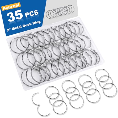 Image of 35 Pack Loose Leaf Binder Rings, 2 inch Small Binder Rings, Index Card Rings, Metal Nickel Plated Book Rings for School, Home, Office - Silver