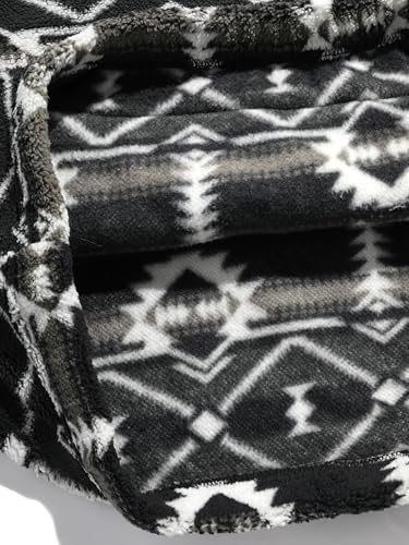 Image of ZAFUL Men 1 /4 Zipper Ethnic Aztec Fleece Unisex Winter Sweatshirt Tops 2026 | Funnel Neck Fluffy Polar Fleece Faux Sherpa Soft Thermal Pullover Kangaroo Pocket Jacket Hoodie Tops