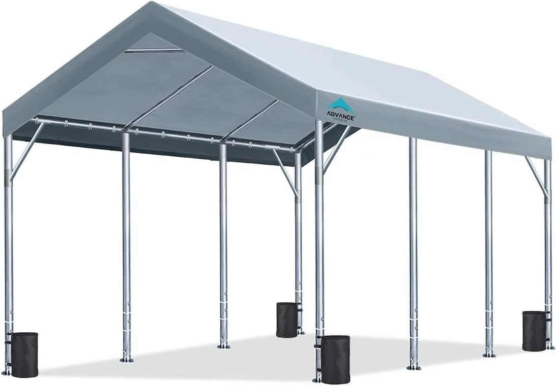 ADVANCE OUTDOOR 12x20 ft Canopy Garage Heavy Duty Carport Car Boat Shelter Party Tent, Adjustable Peak Height from 9.5ft to 11ft, Gray