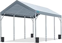Vista 14 de ADVANCE OUTDOOR Cochera resistente de 10 x 20 pies, altura ajustable, toldo para automóvil, tienda de campaña para fiesta, barco, refugio, gris