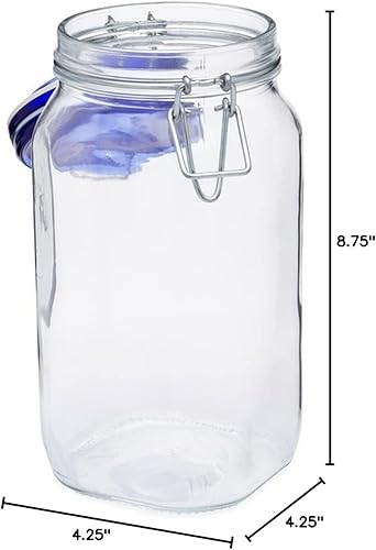 Vista 62 de Bormioli Rocco Fido Mandíbula cuadrada con tapa azul, 33-3/4 onzas, 33.75 onzas, transparente Claro
