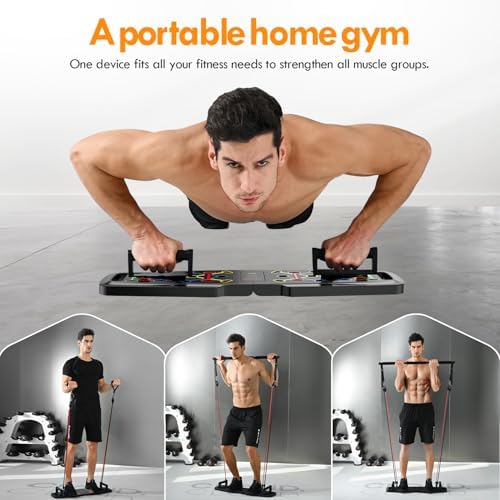 Push Up Board,Home Gym,Portable Exercise Equipment,Pilates Bar & 20 Fitness Accessories with Resistance Bands & Ab Roller Wheel,Full Body Workout at Home 5