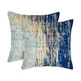eshabear Pillow Covers 18x18 Inch Set of 2 Blue and Yellow Katharina Area Rug Pattern Throw Pillow Covers for Sofa Couch Garden Bedroom Home Decor (18x18, Blue and Yellow)