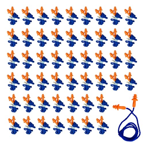 Image of QSZHSL 50 Pairs of Silicone Wired Earplugs for Sleep, Silicone Ear Plugs on String, Reusable Corded Ear Plugs with String Banded, Anti Loss Earplugs, for Sleeping Shooting Snoring Work (50 Pairs)