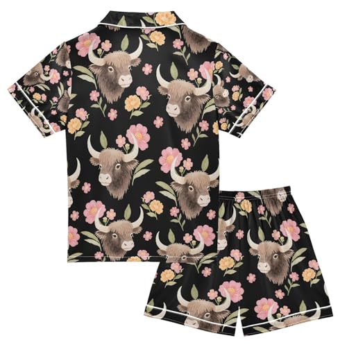 senya High Cows with Flowers A Satin Summer Pajama Sets Silk Short Sleeve Button Down Sleepwear2