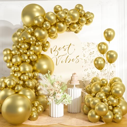 98pcs Metallic Gold Balloon Garland Arch Kit | 18/12/10/5 Inch Assorted Chrome Gold Latex Balloons for Birthday, Wedding, Graduation, New Year Eve Party Decorations by SWSTINLING - Used condition - US$6.50