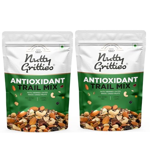 Image of Nutty Gritties Antioxidant Trail Mix 400g | 21 Superfoods in 1 Mix | Including Almonds, Hazelnuts, Brazil Nuts, Berries, Dry Dates, Chia Seeds, Pumpkin Seeds and Many More Mixed Dry Fruits | Resealable Pouch (Pack of 2, Each Pack 200g )