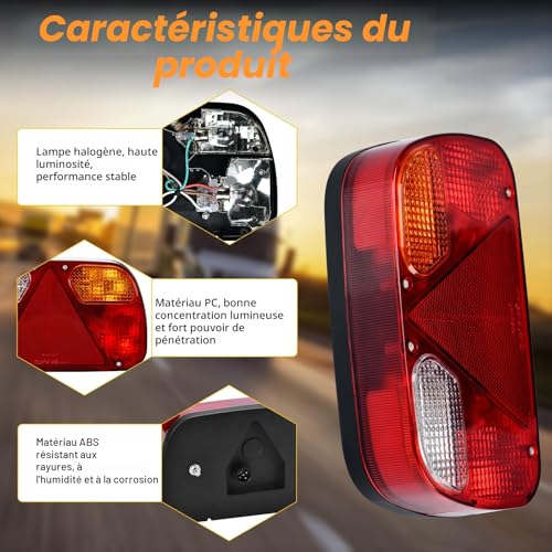 Feu de remorque câblé 13 broches pour camion et camionnette