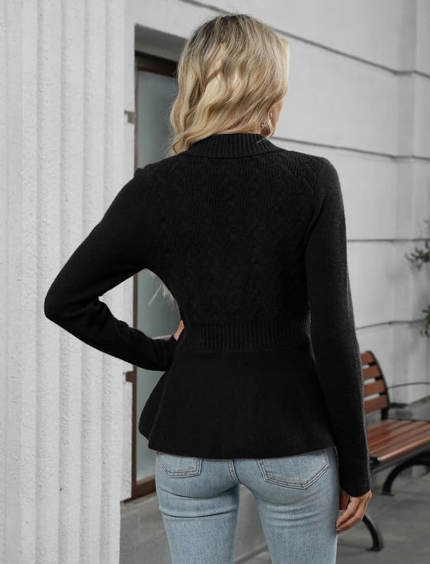 ZAFUL Womens Peplum Cardigan Fall Button Down Knit Long Sleeve Open Front Textured Crochet Shawl Lapel Sweater Trendy 2026 - Image 4