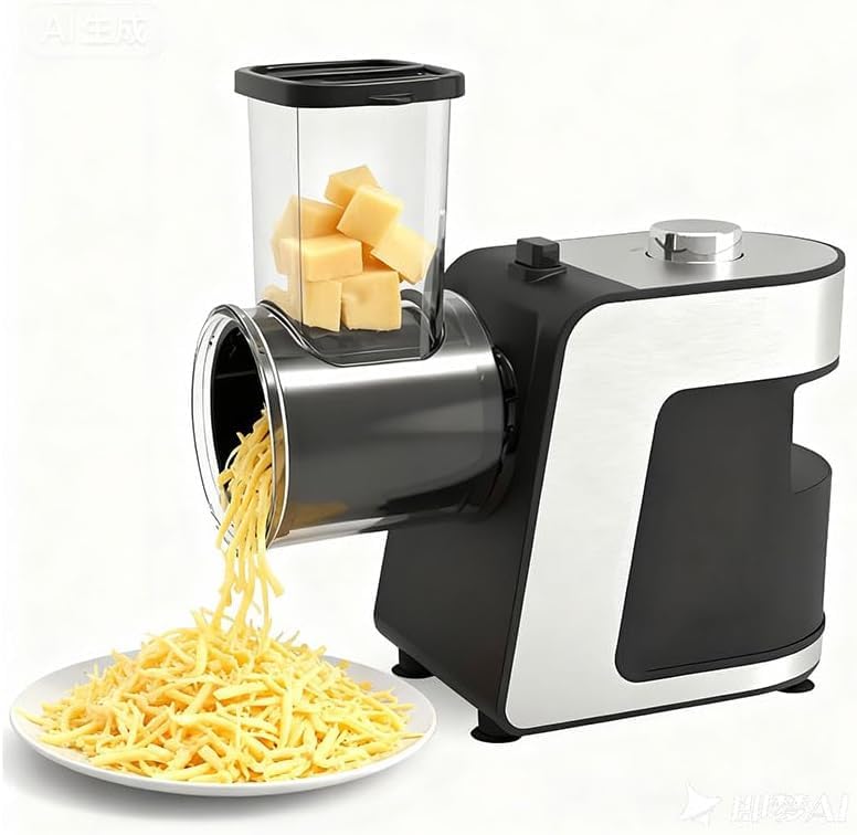 Rallador de queso eléctrico y cortador de verduras con empujador de seguridad, funcionamiento con un solo toque para la preparación de alimentos y batidos.