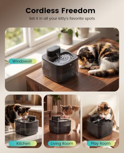 Image of oneisall 2.2L /74oz Wireless Cat Water Fountain | True Cordless,Ultra Quiet SilentFlow Pump,3 Flow Modes,Easy to Clean(3-Piece Design),4000mAh Rechargeable,5-Layer Filter