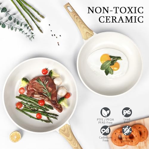 Image of GiPP Ceramic Nonstick Frying Pan with Lid - 10 inch Healthy Non-Toxic Non Stick Skillet Omelette Pans, Induction Compatible Chef Pan, PFAS & PFOA-Free, Dishwasher Safe, Stay Cool Handles