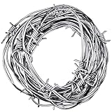 Taiyin 4 Pcs 32.8 Foot Fake Rusted Barbed Wire Decoration Halloween Plastic Faux Barb Wire Prop Western Decor for Cowboy Christmas Party (Silver)
