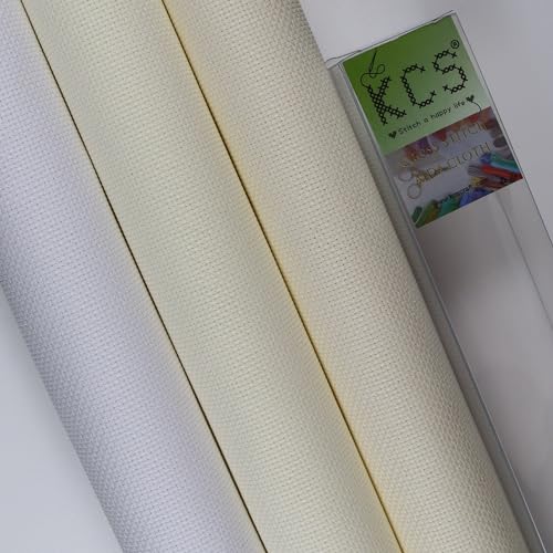 Image of KCS 3 pc of 15 inch x 18 inch(38cmx45cm) Counted Cross Stitch Cotton Aida Cloth Needlework Rolled Fabric Box,16CT,White+Antique White+Cream