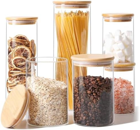 ComSaf Glass Food Storage Jars Set of 6, C...