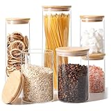 ComSaf Glass Food Storage Jars Set of 6, Clear Glass Storage Containers with Lids, Canisters Sets for the kitchen, Spaghetti, Pasta, Flour, Nuts, Oat, Coffee and Sugar Container, Pantry Organization