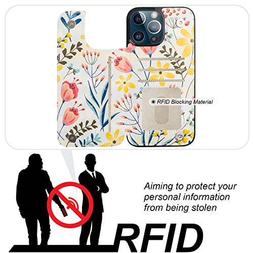 Image of HAOPINSH for iPhone 13 Pro Max Wallet Case with Card Holder, Floral Flower Back Pattern Folio Flip PU Leather Kickstand Card Slots Case, Double Magnetic Clasp Durable Shockproof Cover 6.7 inch