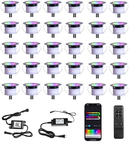 LED Deck Lights Kit, 30 Pack 1.77" Smart RGBW+IC Outdoor Lights |...