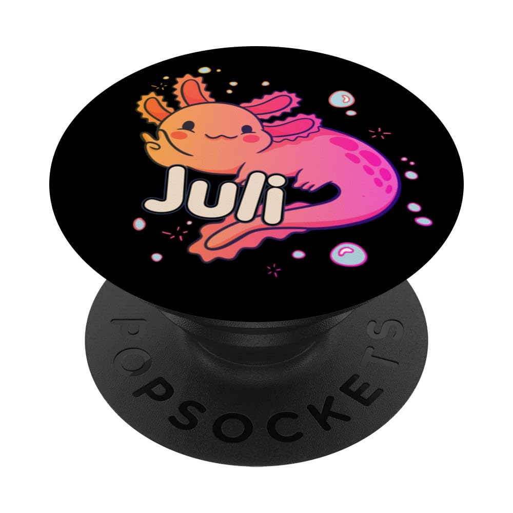 JULI - Beautiful girl name with adorable AXOLOTL PopSockets Swappable PopGrip, Black