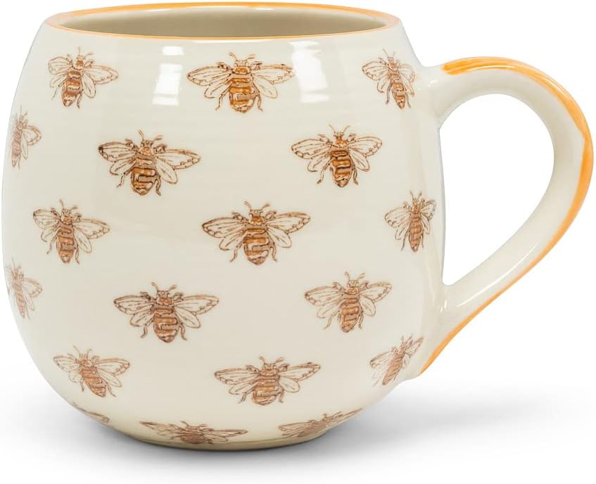 Abbott Collection 27-Ballon Allover Bee Ball Mug, 5 inches L, Ivory/Yellow