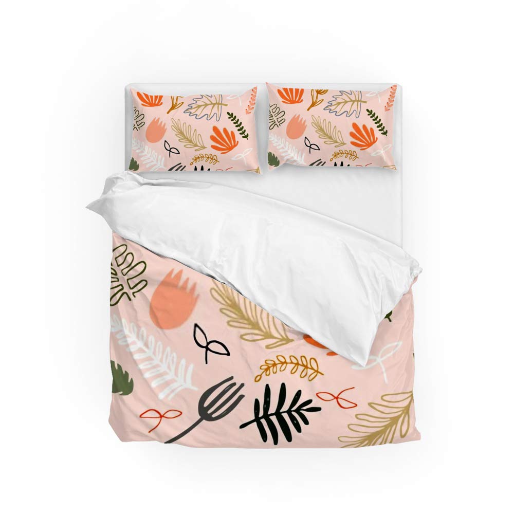 Housse de couette feuilles roses et taies d'oreiller pour chambre cocooning
