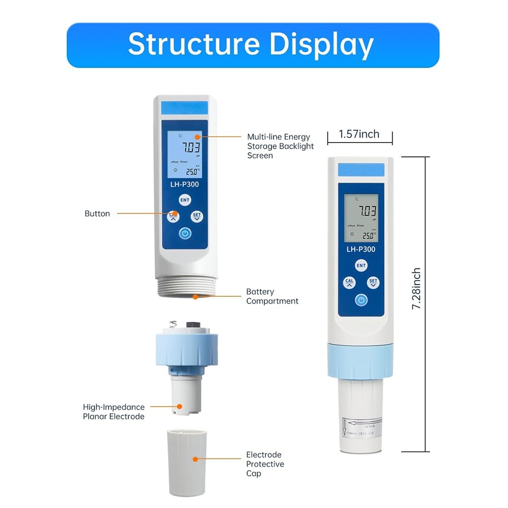 Probador de PH Digital 0.01 Alta Precisión ATC, Rango 0-14 IP65 A Prueba de Agua para Acuicultura de Piscinas de Agua y Cosméticos