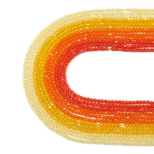FASHEWELRY 2250 cuentas redondas de cristal facetadas con temática otoñal de 2 mm, cuentas redondas de cristal amarillo y naranja para hacer pendientes, pulseras, collares, joyas