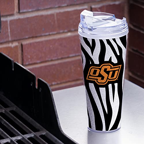 Image of Rico Industries NCAA Glitter 24oz Acrylic Glitter Tumbler with Hinged Lid, Officially Licensed Double Wall Tumbler with Straw