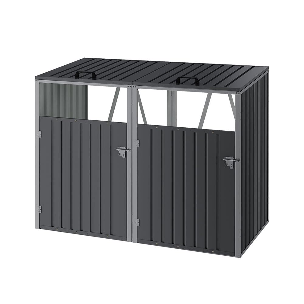 The Fellie Double Wheelie Bin Storage 2x240L Bin Storage for Wheelie Bins Galvanized Steel Outdoor Garden Trash Can with Locking Door Wheelied Bins Hideaways with Lids, Black