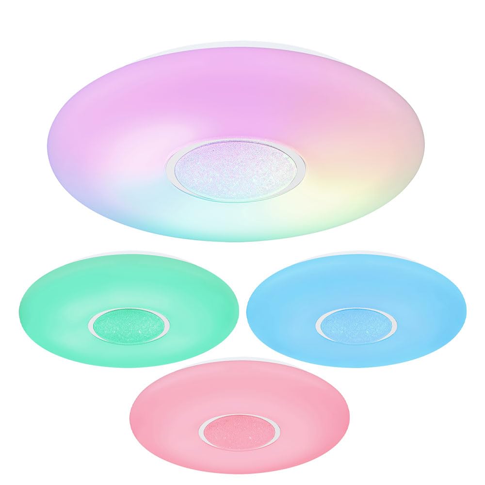 LED Ceiling Light Dimmable Bedroom Ceiling Lights with Colour Changer, Remote Control Night Light Function Rainbow Effect, RGB 1 x 40 W 2700 lm, D x H 48.5 x 7.2 cm
