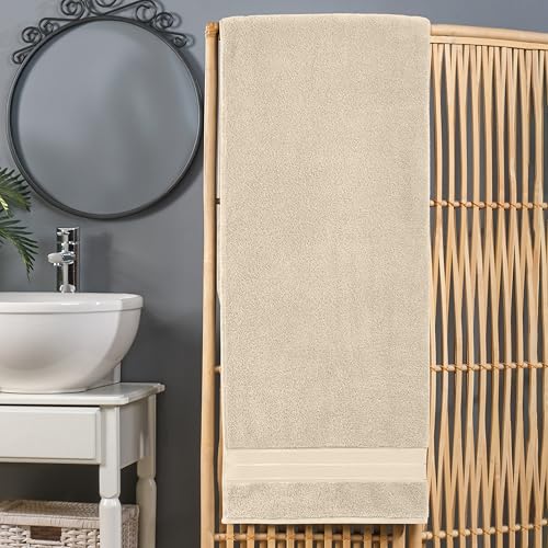 Image of Elegant Comfort Three Line Popcorn Extra Large Luxury Bath Towel - 40 inch x 80 inch inch, Premium Hotel Spa Quality 1 Piece Oversized Bath Sheet 100% Turkish Cotton Super Soft Highly Absorbent, Ivory