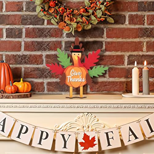 Thanksgiving Turkey Decorations for Home, Wooden Turkey Table Signs Harvest Day Tabletop Decor Indoor, Fall Centerpieces Thanksgiving Day Ornament for Autumn Party Shelf Home Decorations - Image 4