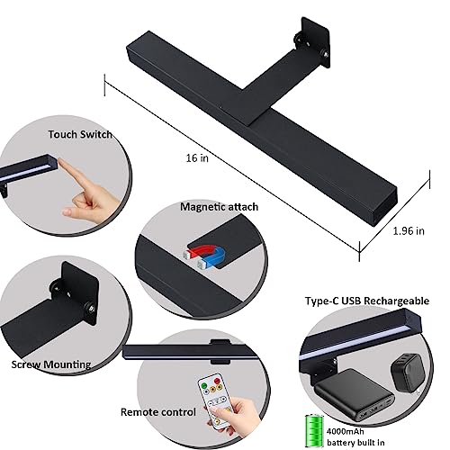 Image of MIOBLUE LED Picture Lights with Remote, 16in Metal Battery Operated Picture Light,Rechargeable Display Lamp,Dimmable Dartboard Light with Timer for Frame Wall Portrait Art, 2Pack