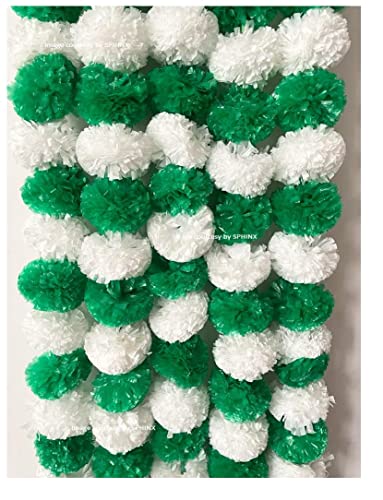 Image of SPHINX Artificial Marigold Fluffy Flowers Garlands for Decoration - Pack of 5 (White and Green)