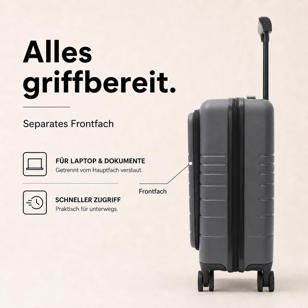 Kofferset 3-teilig Grau 195L – Eternitive E2 Plus | Laptoptasche 38L + Mittel 60L + XL 97L | TSA-Schloss